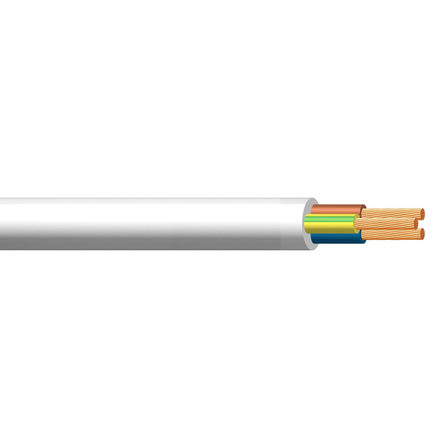 Ohebný bílý kabel CYSY-H05VV-F 3x2,5mm k pohyblivým přívodům domácích solárií (230V/16A)